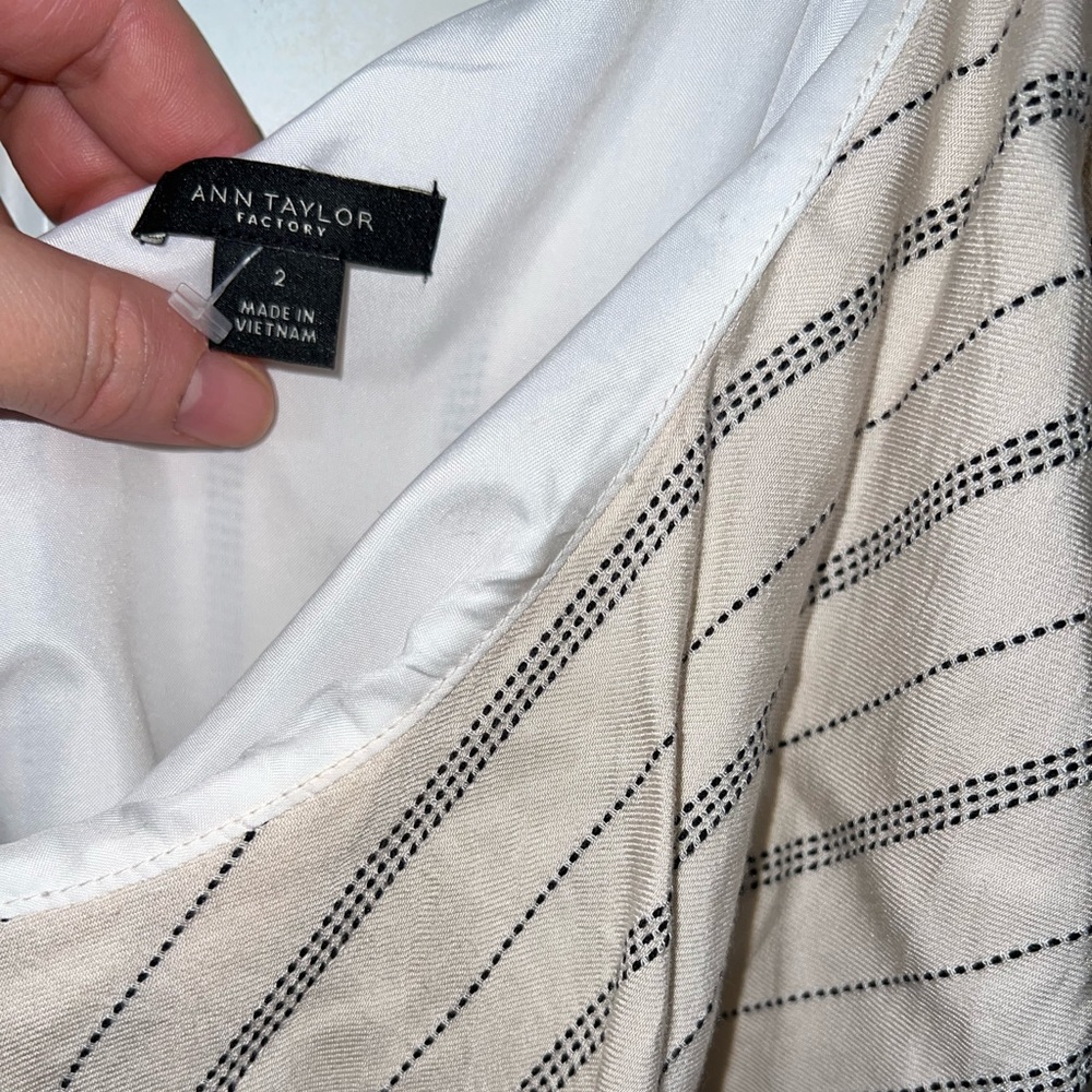 Ann Taylor One Shoulder Cream Black Striped Dress - Picture 3 of 4